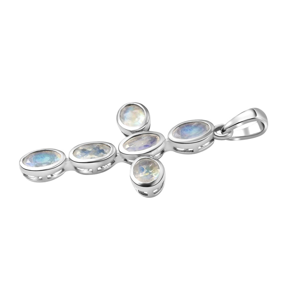 Premium Regenbogen Mondstein-Anhänger, 925 Silber platiniert, ca. 2.98 ct