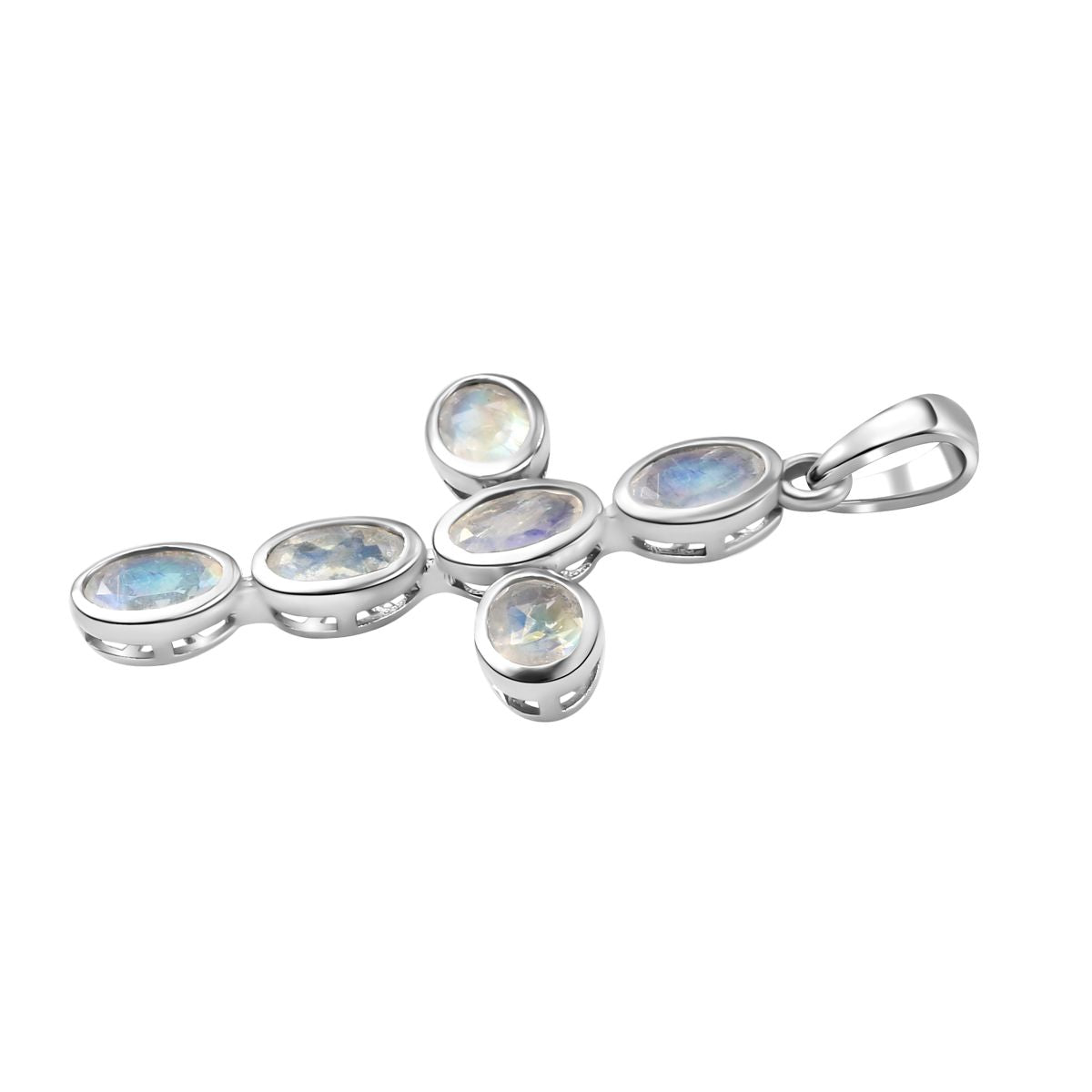 Premium Regenbogen Mondstein-Anhänger, 925 Silber platiniert, ca. 2.98 ct