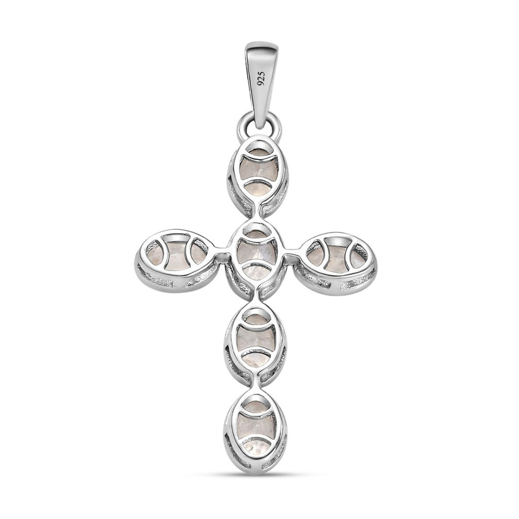 Premium Regenbogen Mondstein-Anhänger, 925 Silber platiniert, ca. 2.98 ct