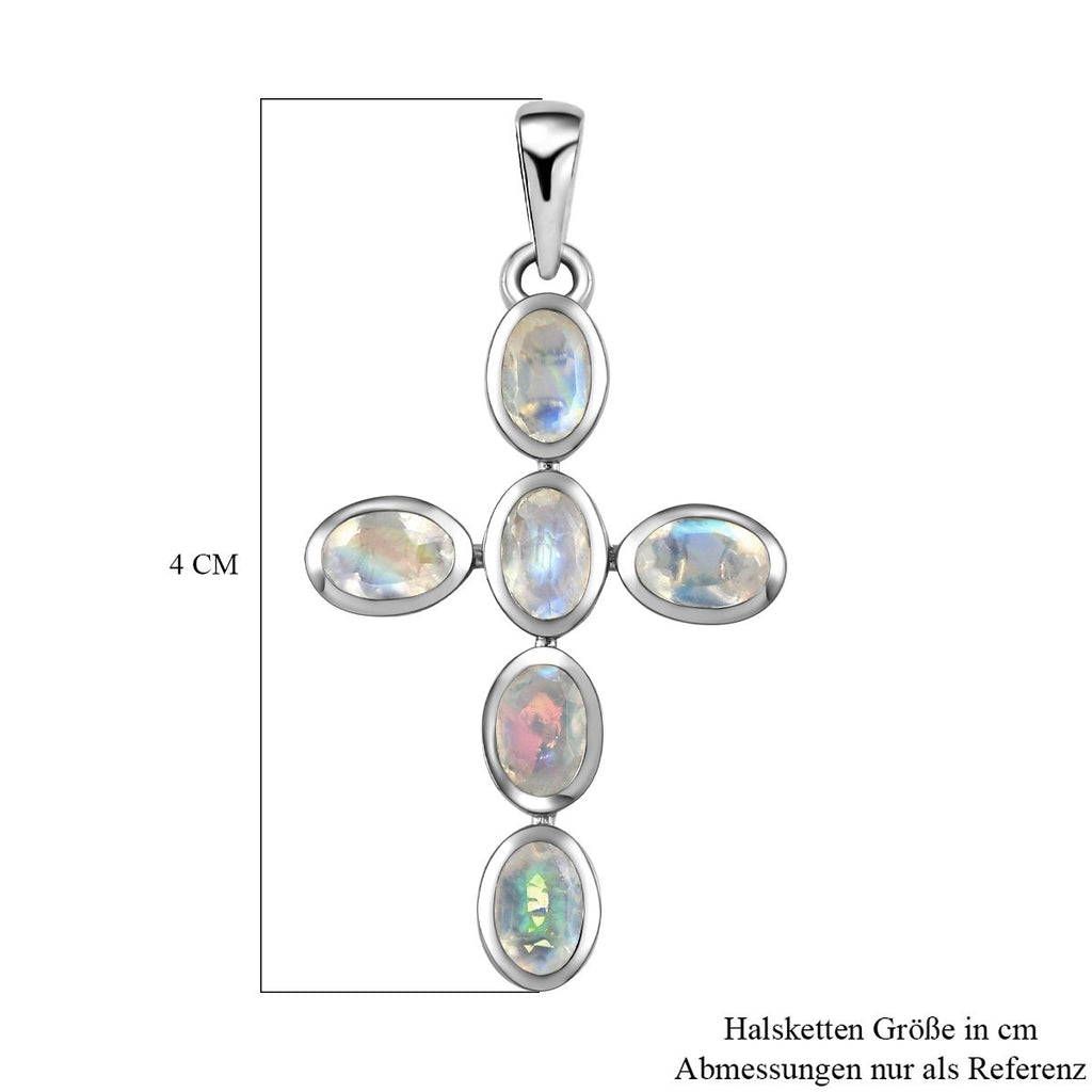 Premium Regenbogen Mondstein-Anhänger, 925 Silber platiniert, ca. 2.98 ct