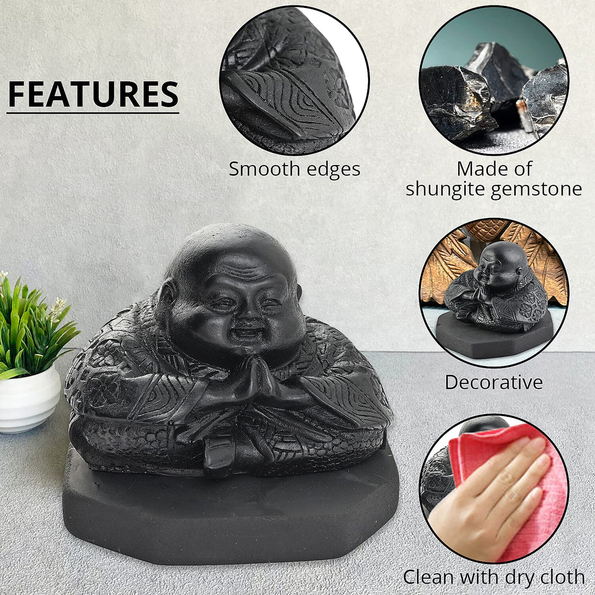 Chinese Buddha Shungite Figurine 1.5x1.75 Approx. 1200.00ctw
