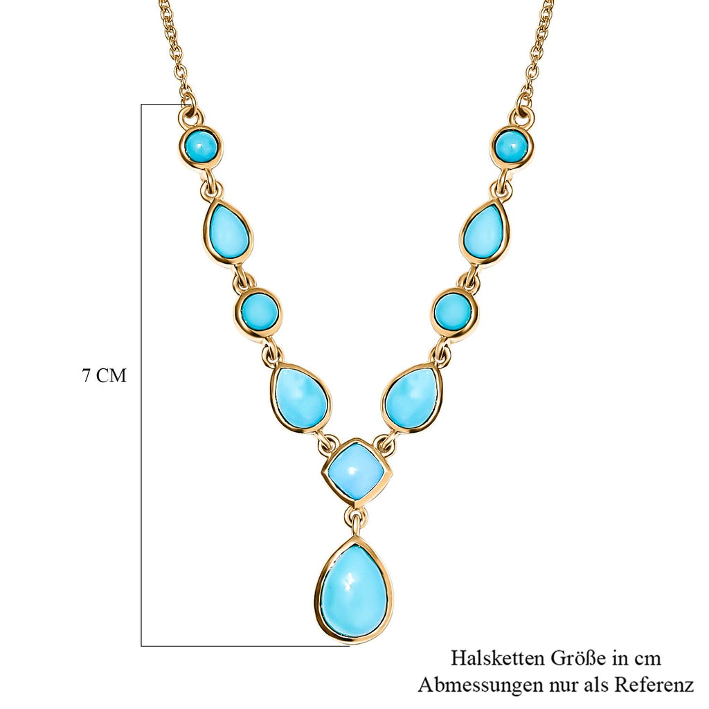 Amerikanisches, natürliches Sleeping Beauty Türkis Collier, ca. 45 cm, 925 Silber vergoldet ca. 5.36 ct