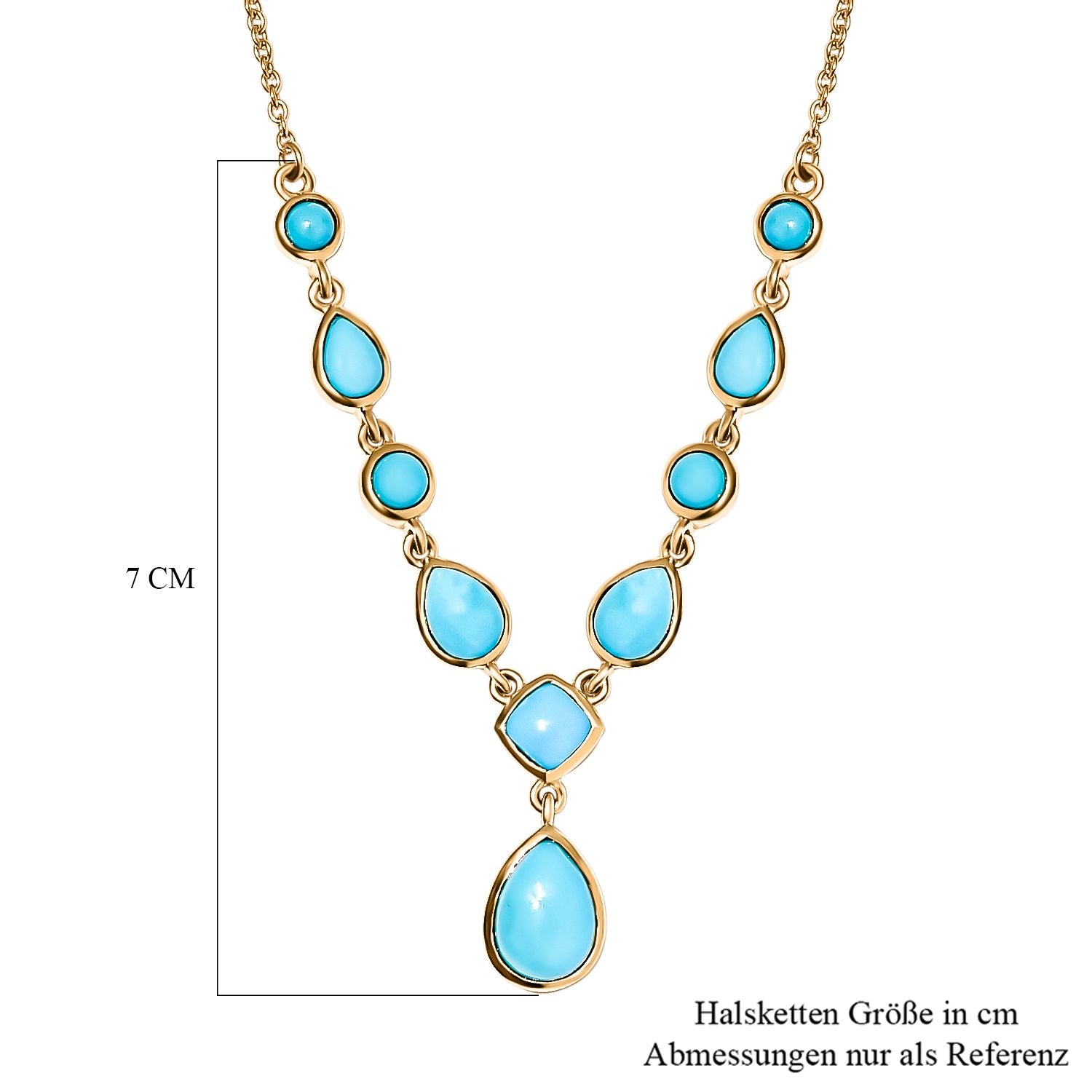 Amerikanisches, natürliches Sleeping Beauty Türkis Collier, ca. 45 cm, 925 Silber vergoldet ca. 5.36 ct