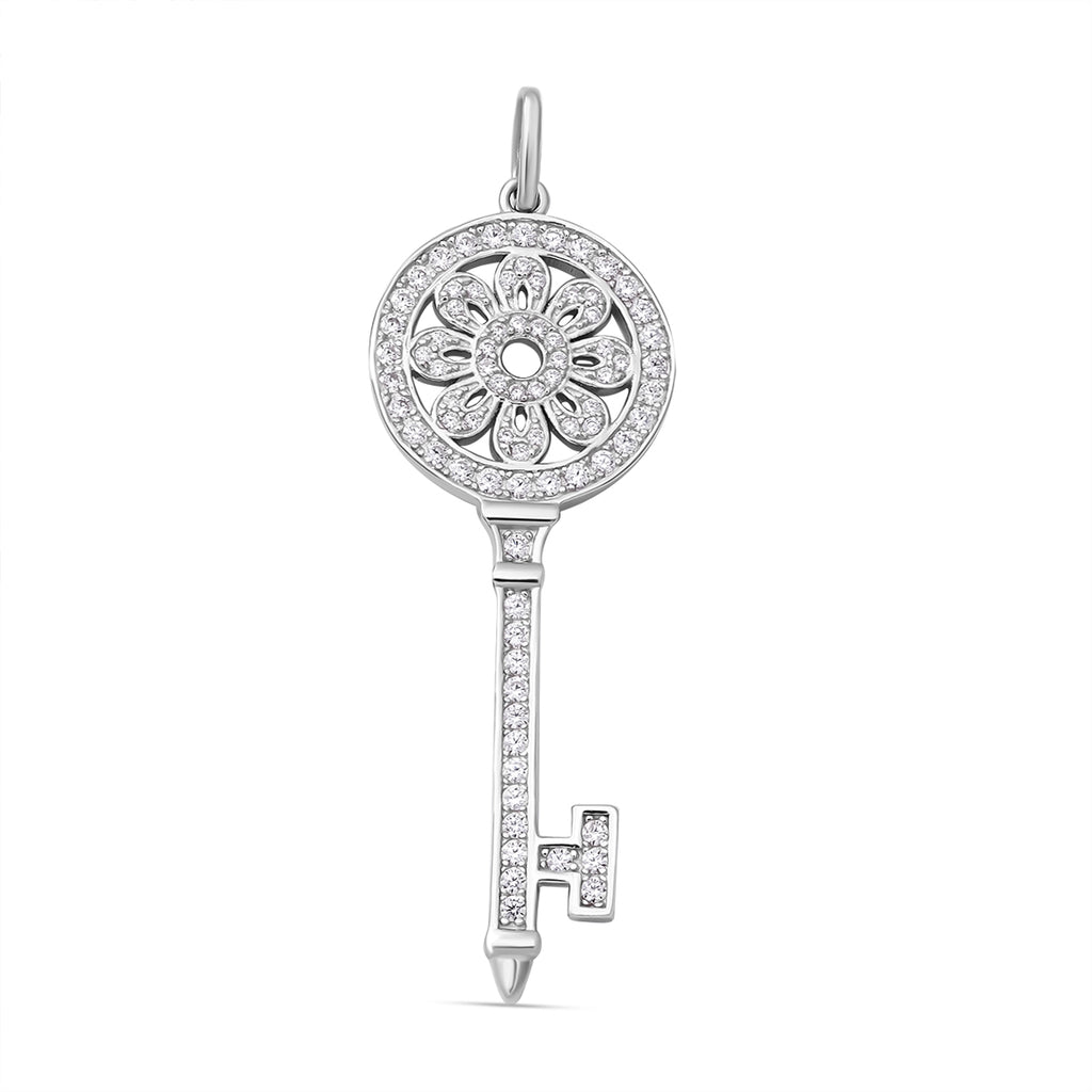 Lustro Stella - Weißer Zirkonia Schlüssel-Anhänger, 925 Silber rhodiniert ca. 1.21 ct