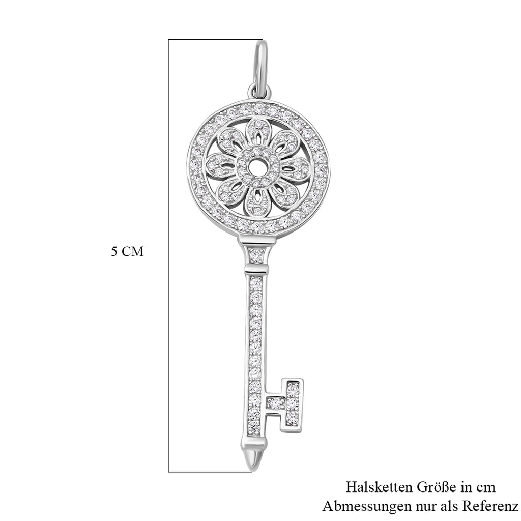 Lustro Stella - Weißer Zirkonia Schlüssel-Anhänger, 925 Silber rhodiniert ca. 1.21 ct
