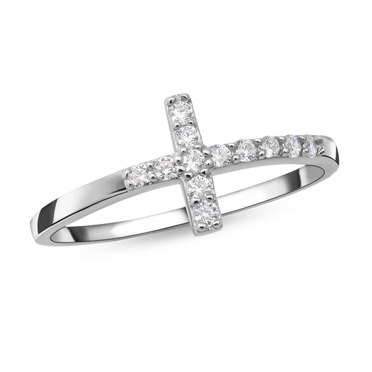 Lustro Stella - Weißer Zirkonia Kreuz-Ring, 925 Silber rhodiniert ca. 0,18 ct