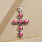 Norwegischer Thulit Kreuz-Anhänger, 925 Silber platiniert ca. 4.34 ct