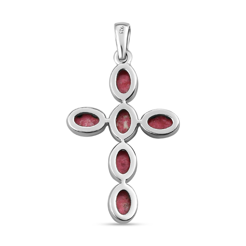 Norwegischer Thulit Kreuz-Anhänger, 925 Silber platiniert ca. 4.34 ct