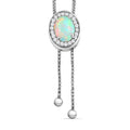 AA natürliche, äthiopische Welo Opal und Zirkon-Lariat-Halo-Halskette, 60 cm, 925 Silber platiniert, 1,48 ct.
