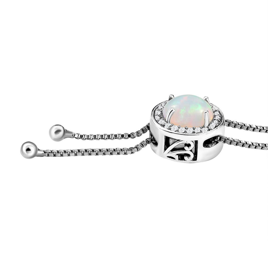 Natürliche, äthiopische Welo Opal und weiße Zirkon Halskette, ca. 60 cm, 925 Silber platiniert ca. 1.48 ct