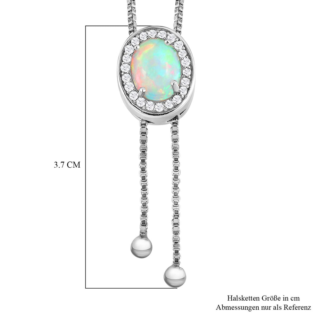Natürliche, äthiopische Welo Opal und weiße Zirkon Halskette, ca. 60 cm, 925 Silber platiniert ca. 1.48 ct