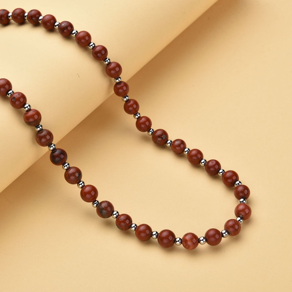 Rote Jaspis Halskette, ca. 50 cm, reiner Edelstahl ca. 162,50 ct