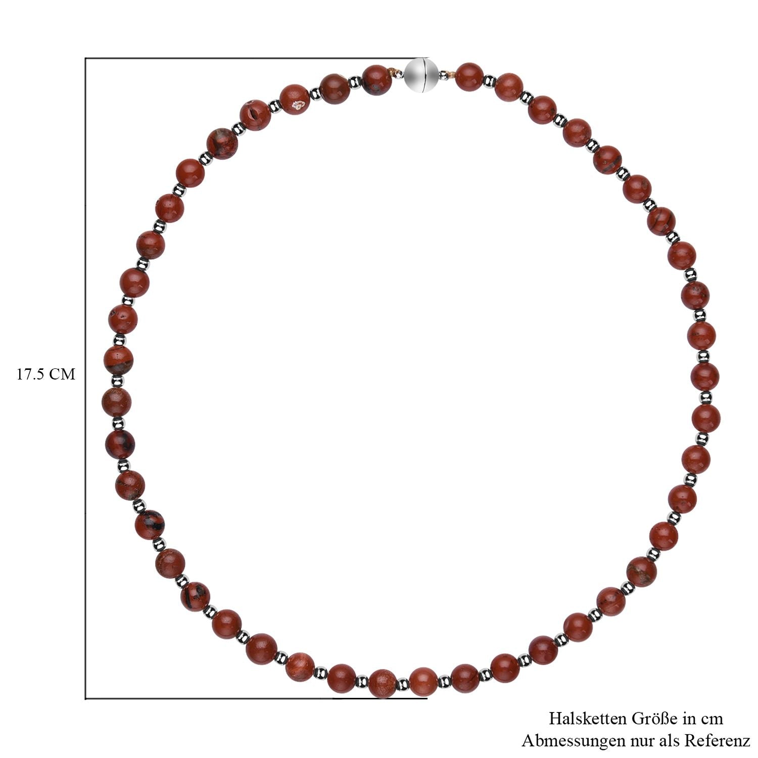 Rote Jaspis Halskette, ca. 50 cm, reiner Edelstahl ca. 162,50 ct