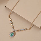 AA äthiopisches Smaragd und weißes Zirkon Collier, ca. 45 cm, 925 Silber Gelbgold Vermeil ca. 1.48 ct