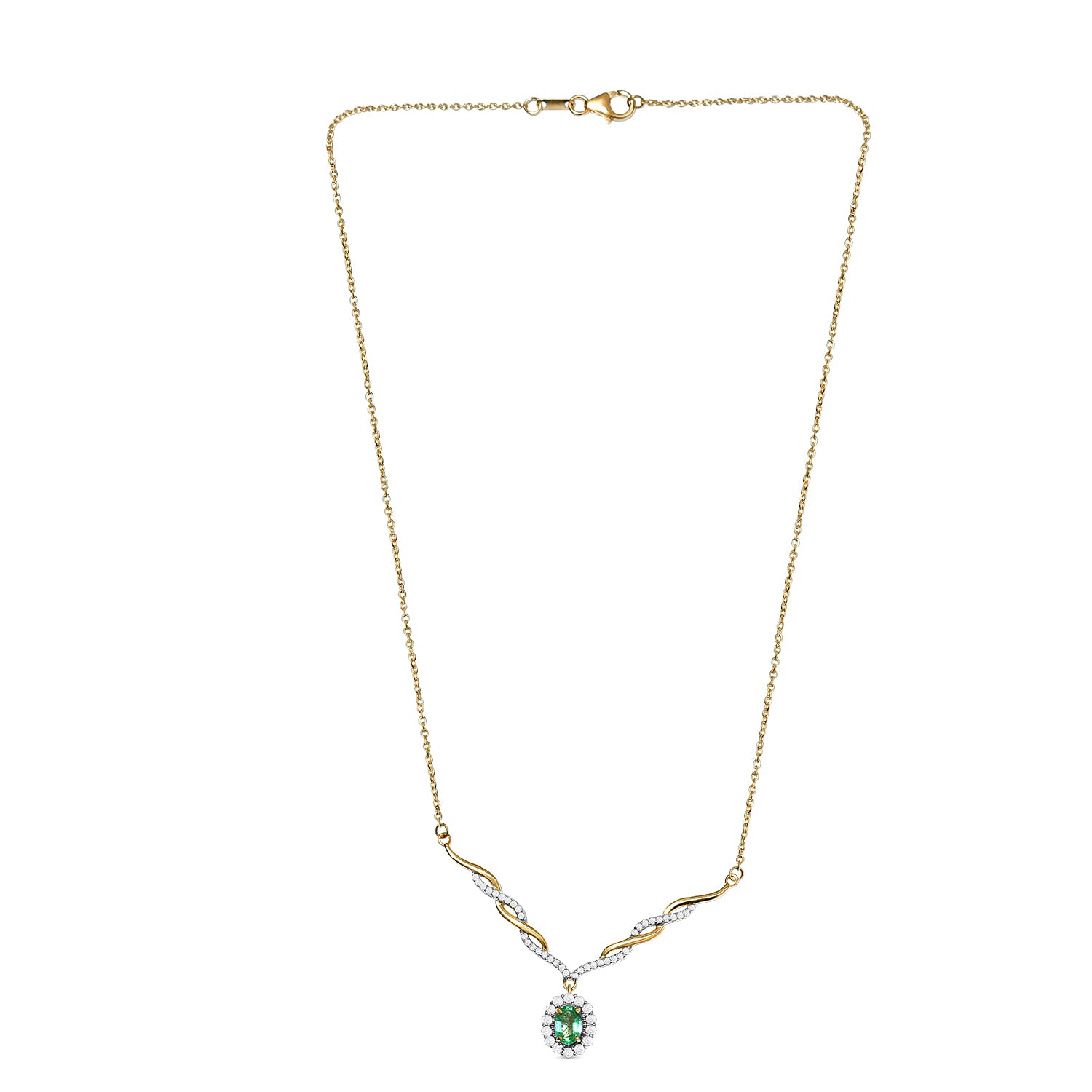 AA äthiopisches Smaragd und weißes Zirkon Collier, ca. 45 cm, 925 Silber Gelbgold Vermeil ca. 1.48 ct