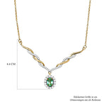 AA äthiopisches Smaragd und weißes Zirkon Collier, ca. 45 cm, 925 Silber Gelbgold Vermeil ca. 1.48 ct