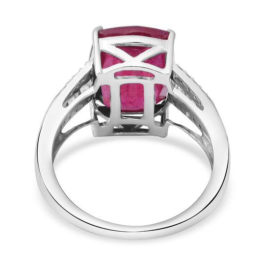 AAA Afrikanischer Rubin (Fissure gefüllt) und Moissanit-Ring, 925 Silber platiniert ca. 9.10 ct