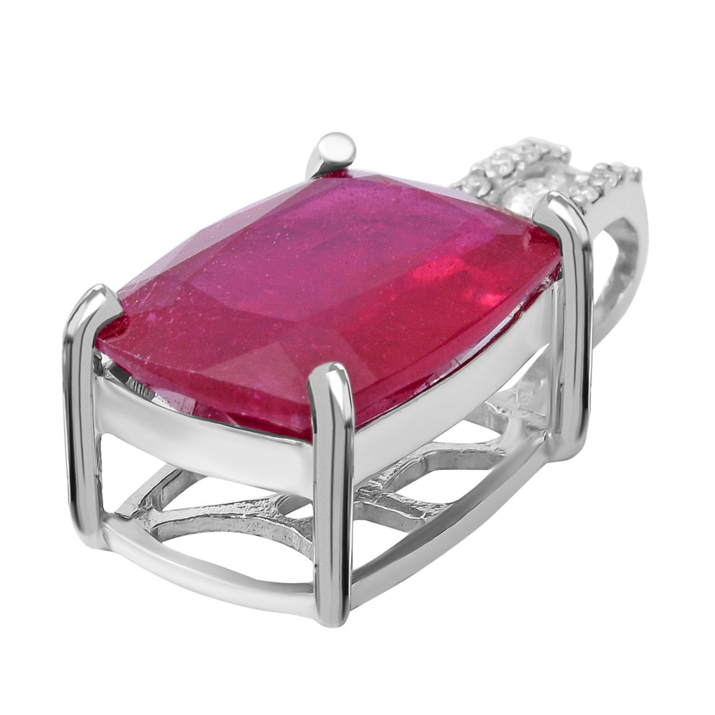 AAA Afrikanischer Rubin (Fissure gefüllt) und Moissanit-Anhänger, 925 Silber platiniert ca. 8.91 ct
