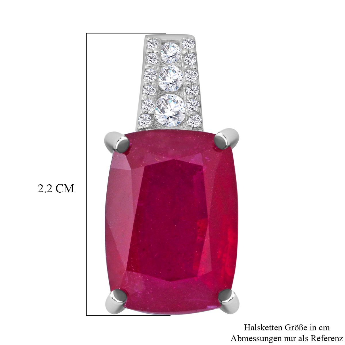 AAA Afrikanischer Rubin (Fissure gefüllt) und Moissanit-Anhänger, 925 Silber platiniert ca. 8.91 ct