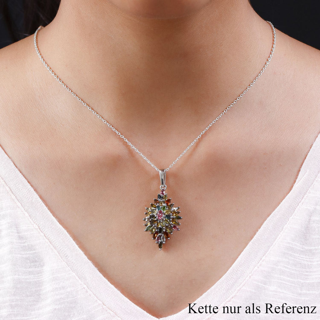 Natürlicher Mehrfach-Turmalin Anhänger, 925 Silber platiniert ca. 3.68 ct