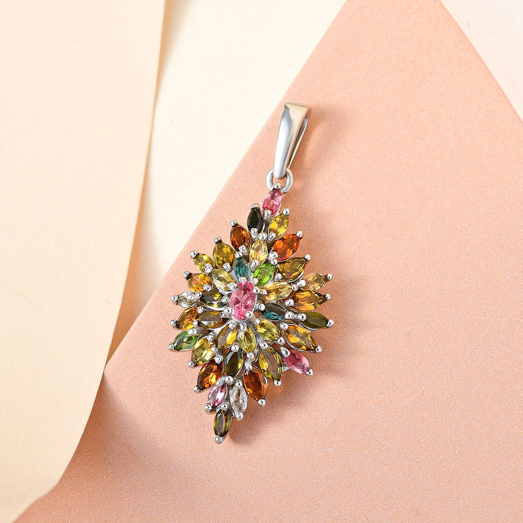 Natürlicher Mehrfach-Turmalin Anhänger, 925 Silber platiniert ca. 3.68 ct