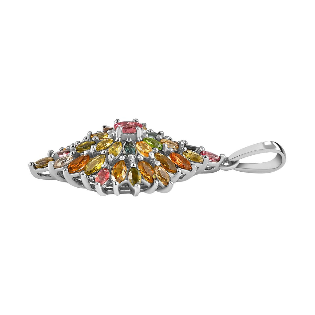 Natürlicher Mehrfach-Turmalin Anhänger, 925 Silber platiniert ca. 3.68 ct