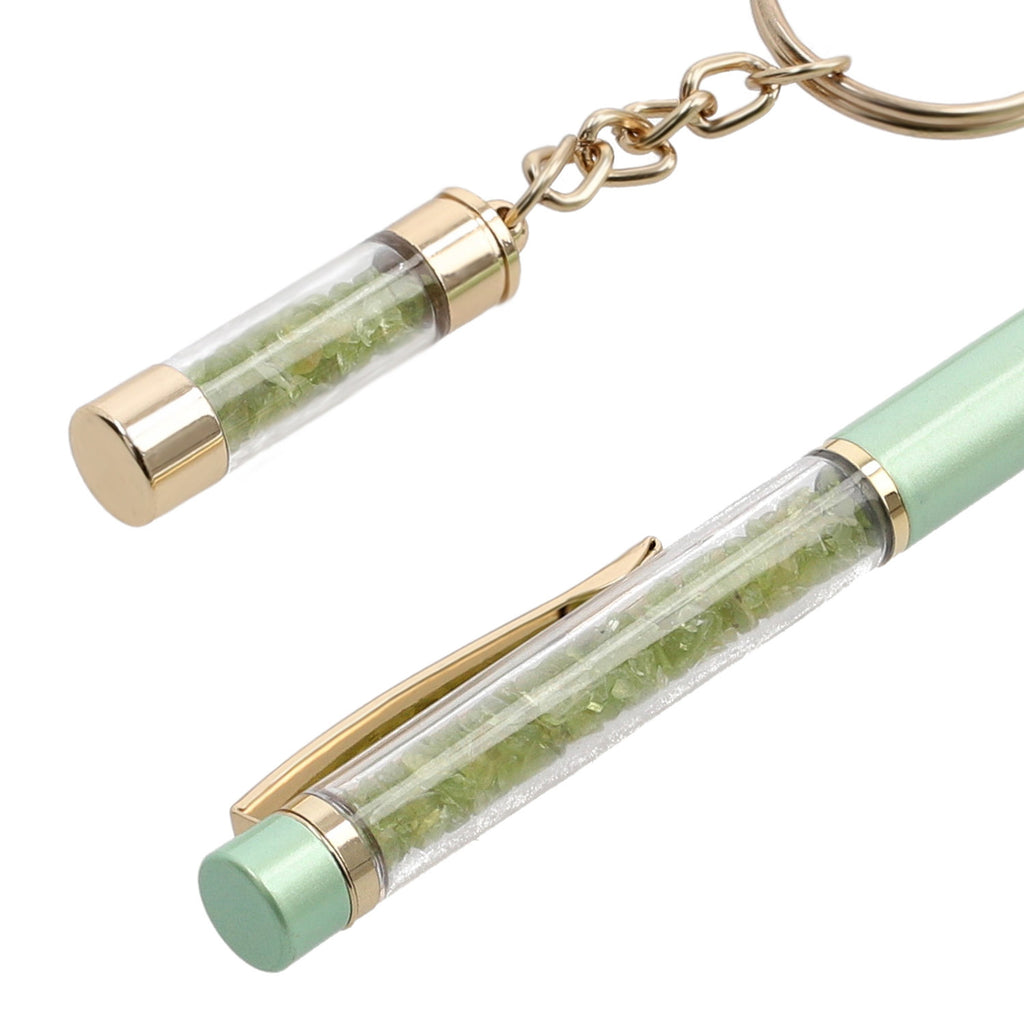 Premium Kollektion - Echter Peridot-Kugelschreiber mit extra Mine und Schlüsselanhänger