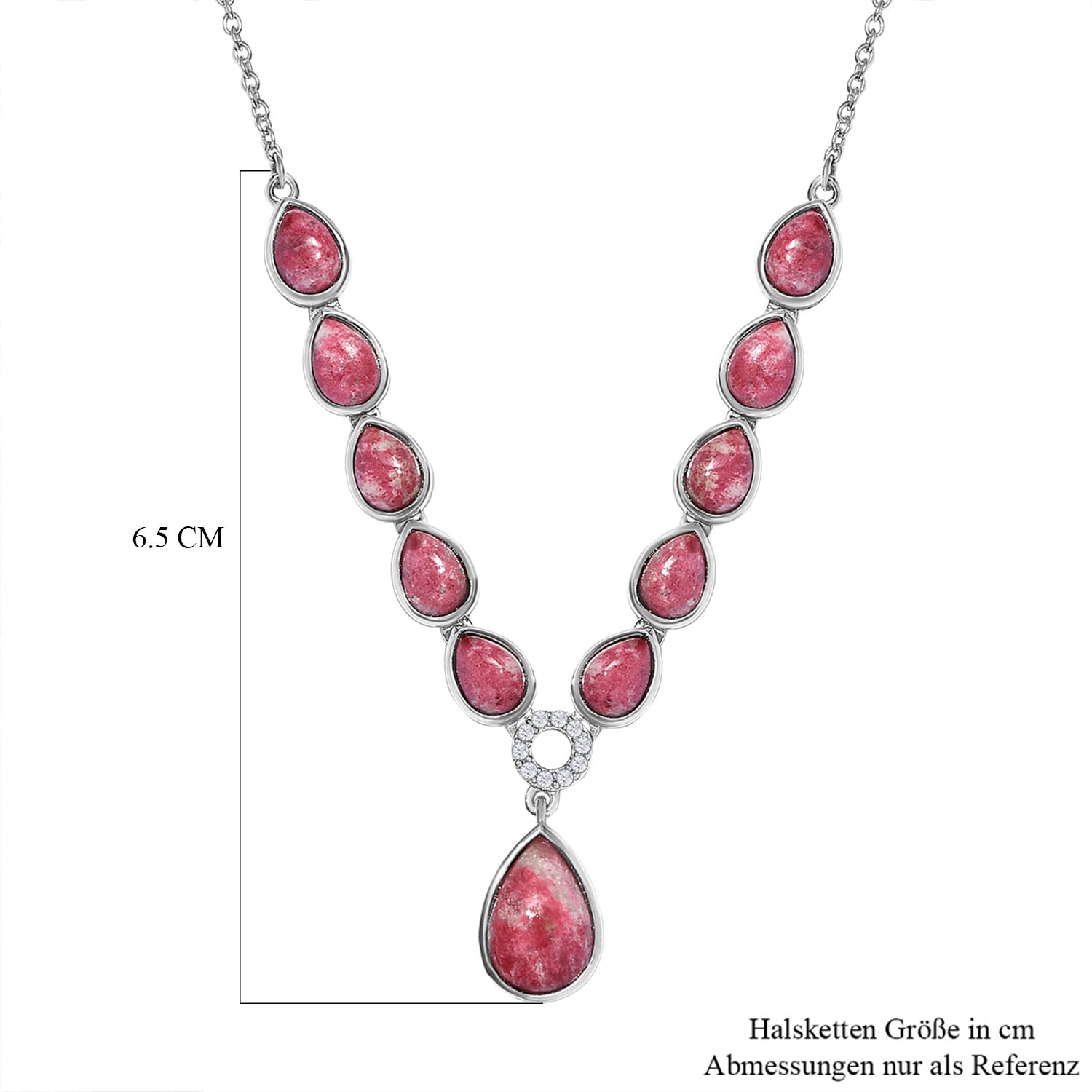 Norwegische Thulit-Halskette, ca. 45 cm, 925 Silber platiniert ca. 14.54 ct