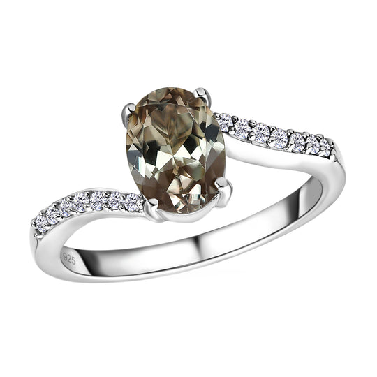 AAA Turkizit und weißer Zirkon-Ring, 925 Silber platiniert (Größe 21.00) ca. 1.49 ct