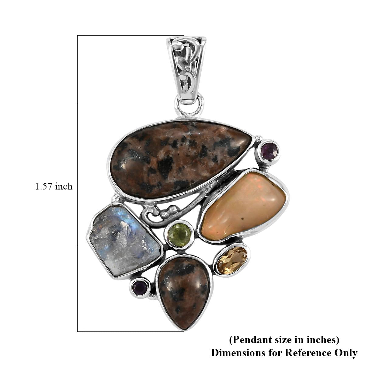 Handgearbeiteter, natürlicher Yooperlith, Welo Opal und mehrfarbiger Edelstein-Anhänger, 925 Silber ca. 14,76 ct