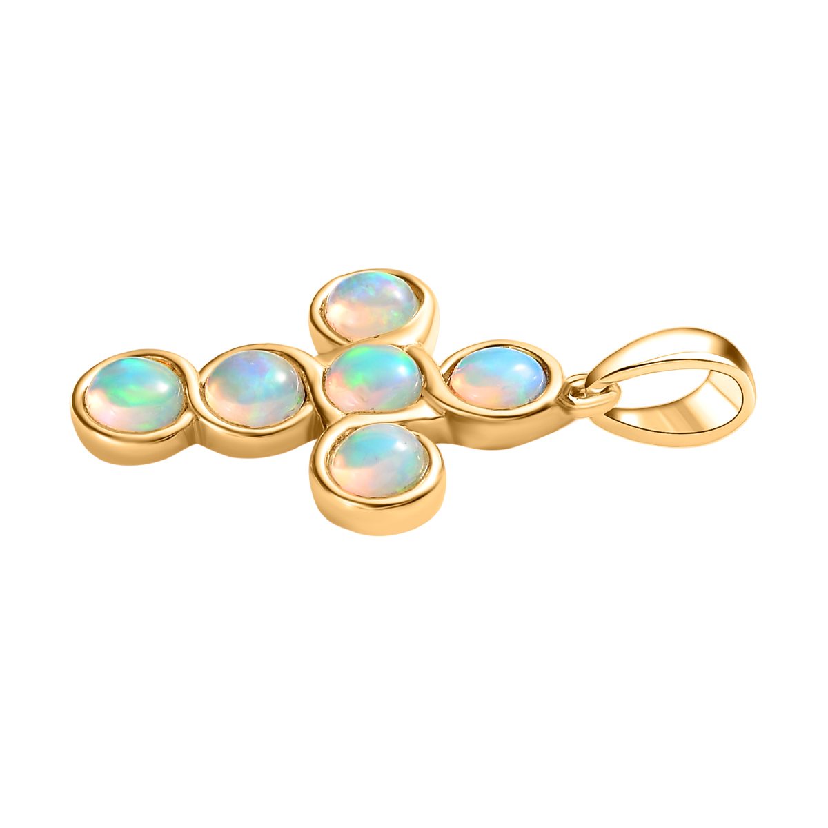 Natürlicher, äthiopischer Welo Opal Kreuz-Anhänger, 925 Silber vergoldet ca. 1.52 ct