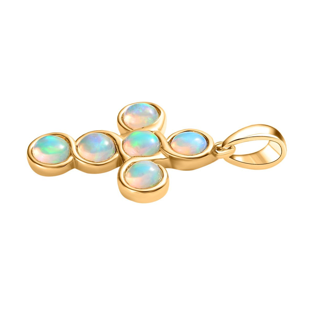 Natürlicher, äthiopischer Welo Opal Kreuz-Anhänger, 925 Silber vergoldet ca. 1.52 ct