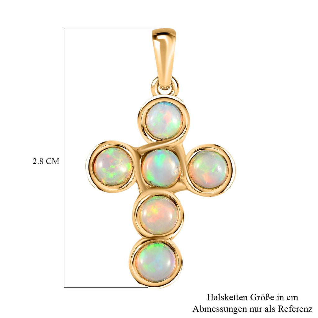 Natürlicher, äthiopischer Welo Opal Kreuz-Anhänger, 925 Silber vergoldet ca. 1.52 ct