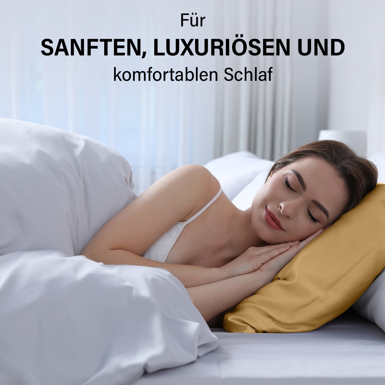 Serenity Night - 100% Maulbeerseide Sommerseidendecke mit Seidenfüllung Daunenkissen und Seidenkissenbezug Gold
