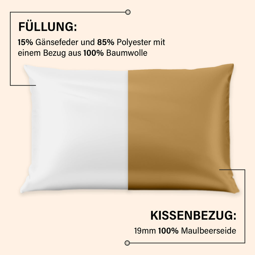 Serenity Night - 100% Maulbeerseide Sommerseidendecke mit Seidenfüllung Daunenkissen und Seidenkissenbezug Gold