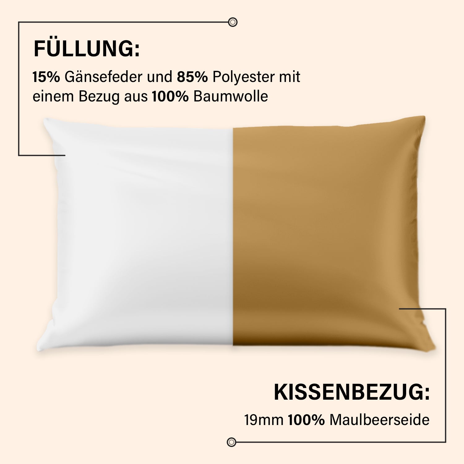 Serenity Night - 100% Maulbeerseide Sommerseidendecke mit Seidenfüllung Daunenkissen und Seidenkissenbezug Gold