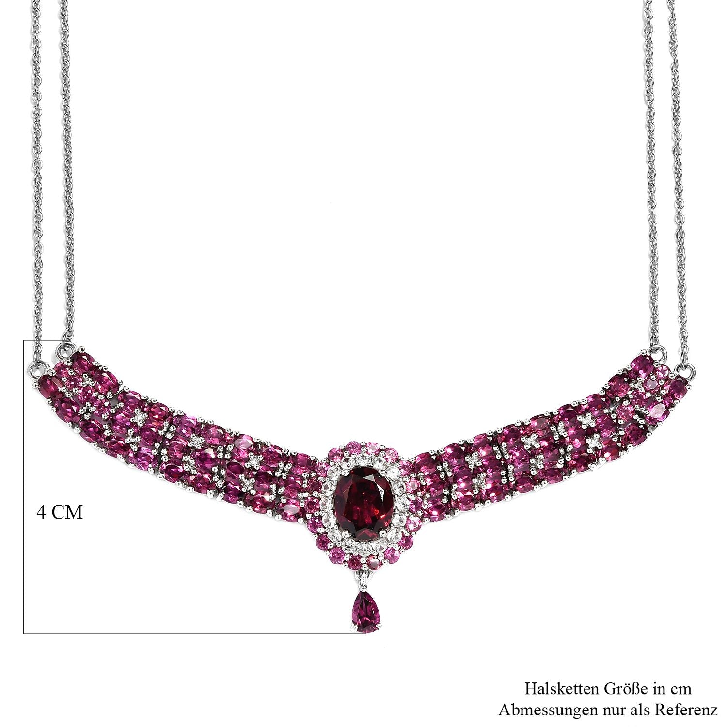 Rhodolith Granat-Collier, ca. 45 cm, 925 Silber platiniert ca. 17.57 ct
