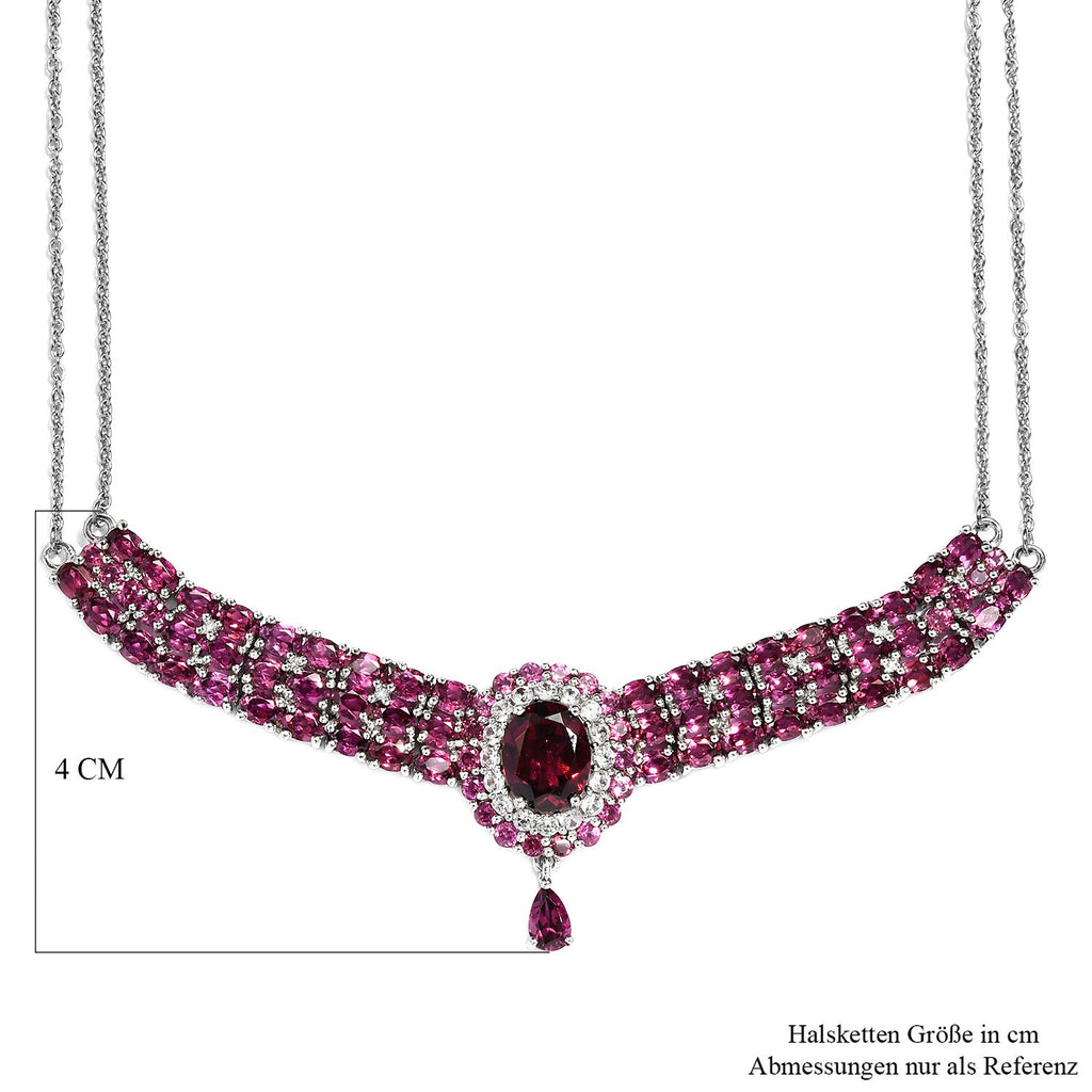 Rhodolith Granat-Collier, ca. 45 cm, 925 Silber platiniert ca. 17.57 ct