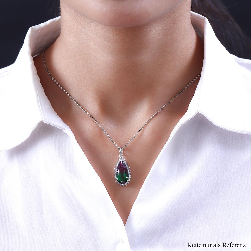 Wassermelonen-Quarz-Triplette und weißer Zirkon-Anhänger, 925 Silber platiniert ca. 7.60 ct