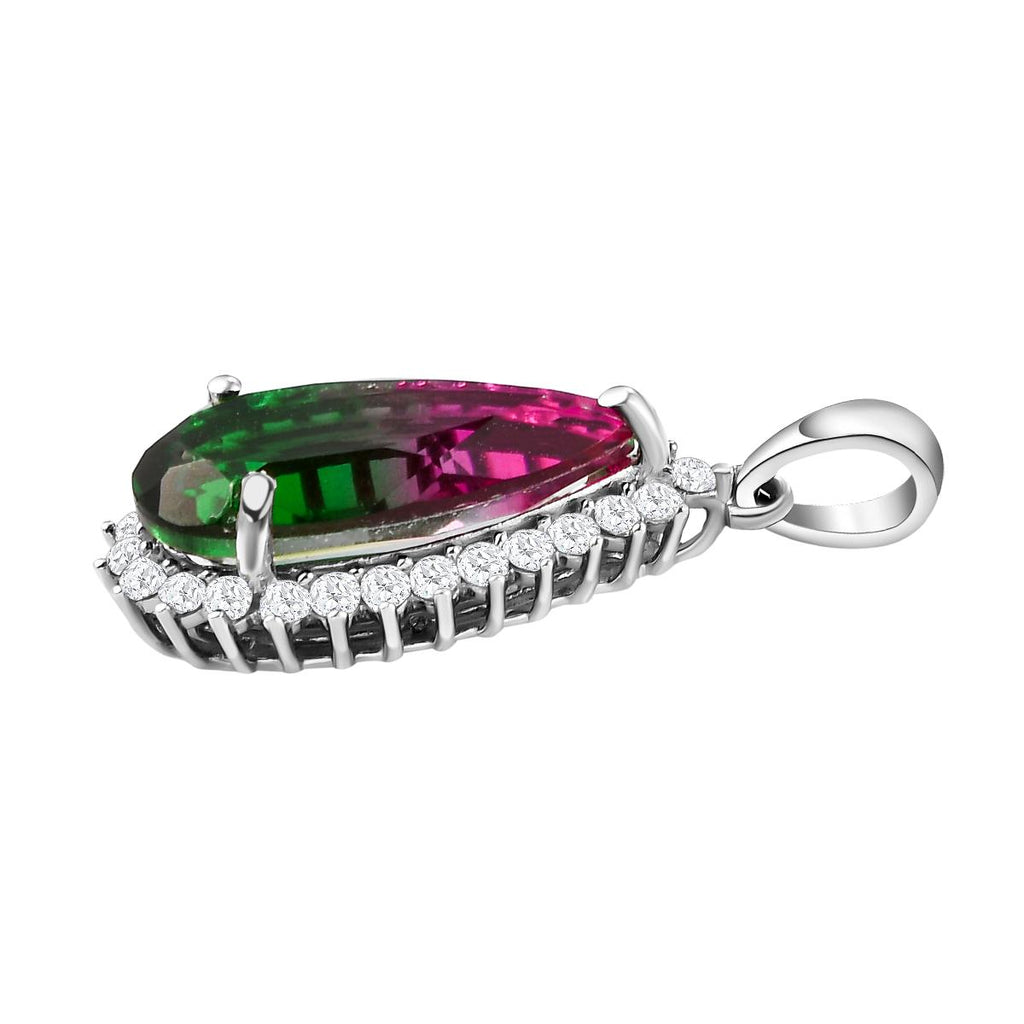 Wassermelonen-Quarz-Triplette und weißer Zirkon-Anhänger, 925 Silber platiniert ca. 7.60 ct