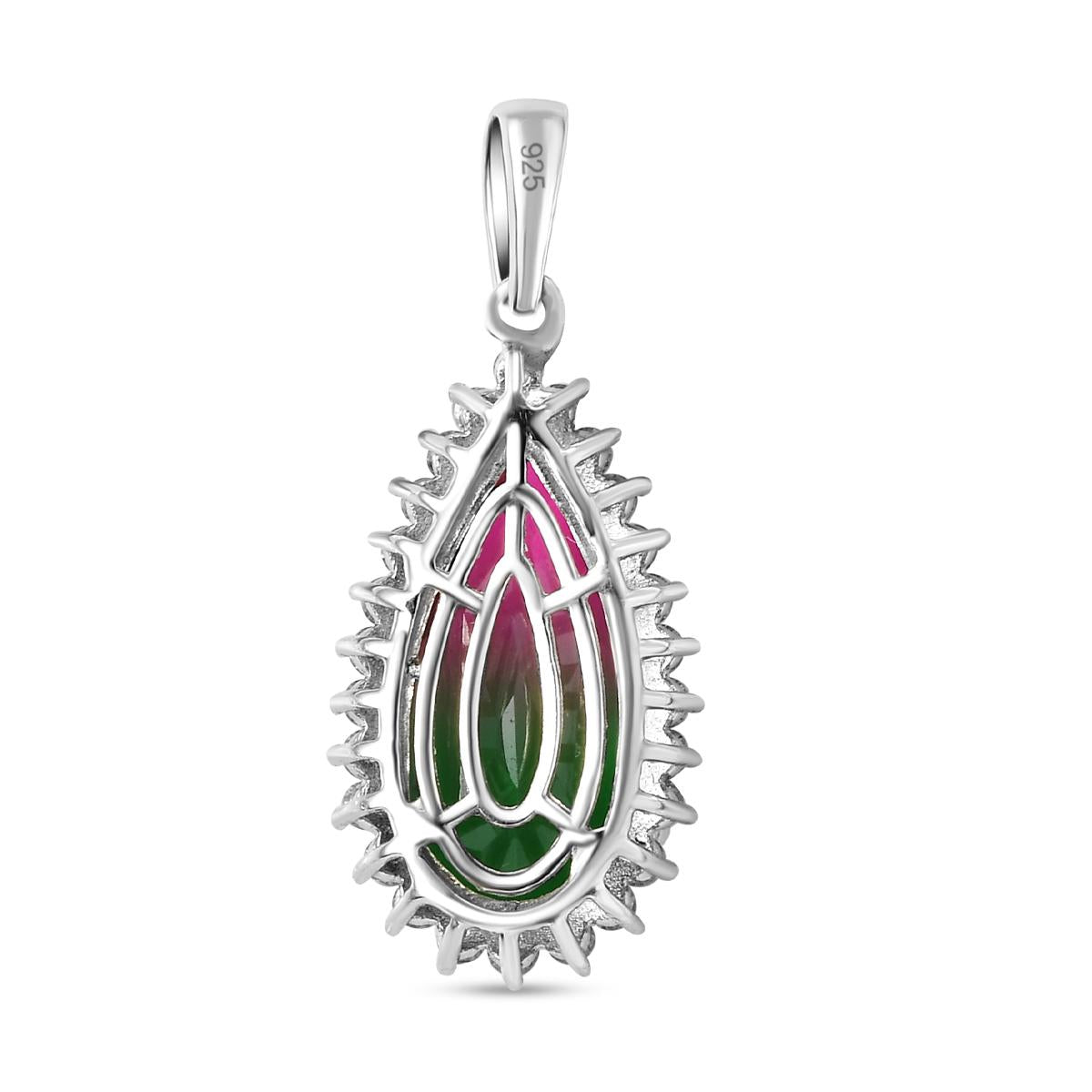 Wassermelonen-Quarz-Triplette und weißer Zirkon-Anhänger, 925 Silber platiniert ca. 7.60 ct
