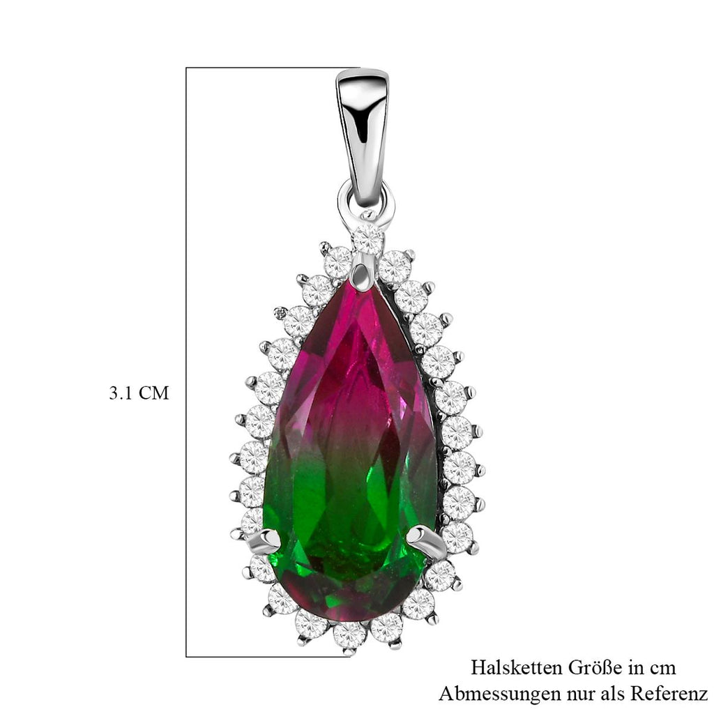 Wassermelonen-Quarz-Triplette und weißer Zirkon-Anhänger, 925 Silber platiniert ca. 7.60 ct