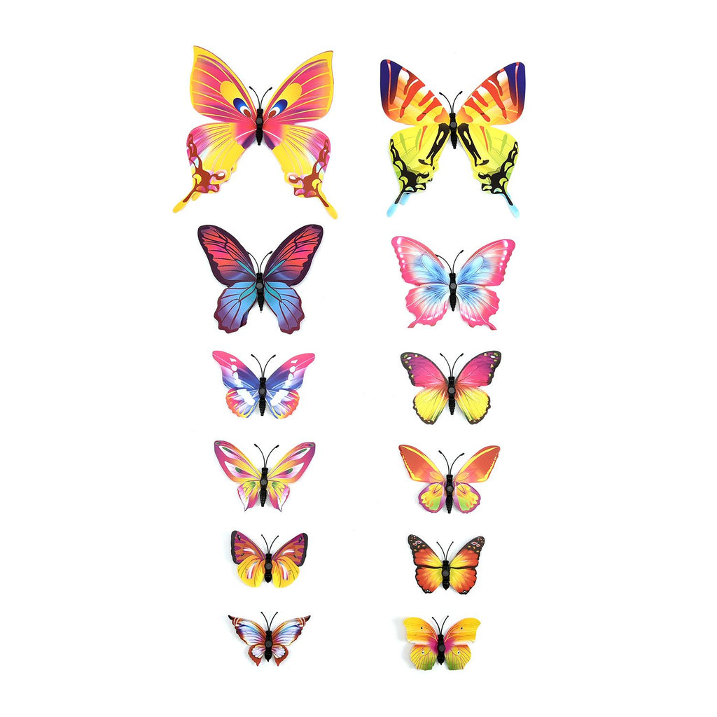 Set mit 48 bunten 3D-Magnet-Schmetterlingen und 48 doppelseitigen Klebebändern