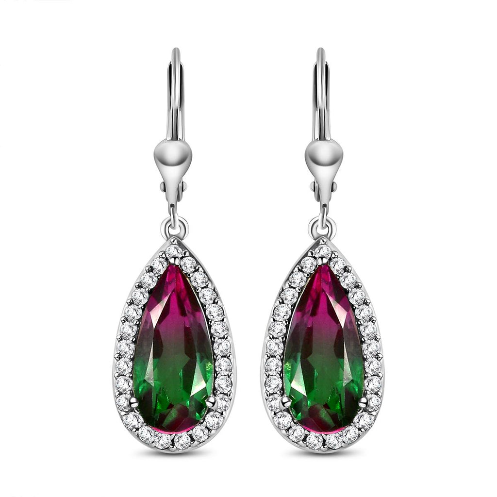 Wassermelonen-Quarz-Triplett und weiße Zirkon-Ohrringe, 925 Silber platiniert ca. 8.24 ct