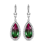 Wassermelonen-Quarz-Triplett und weiße Zirkon-Ohrringe, 925 Silber platiniert ca. 8.24 ct