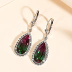 Wassermelonen-Quarz-Triplett und weiße Zirkon-Ohrringe, 925 Silber platiniert ca. 8.24 ct