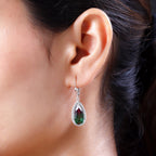 Wassermelonen-Quarz-Triplett und weiße Zirkon-Ohrringe, 925 Silber platiniert ca. 8.24 ct