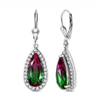 Wassermelonen-Quarz-Triplett und weiße Zirkon-Ohrringe, 925 Silber platiniert ca. 8.24 ct