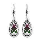 Wassermelonen-Quarz-Triplett und weiße Zirkon-Ohrringe, 925 Silber platiniert ca. 8.24 ct