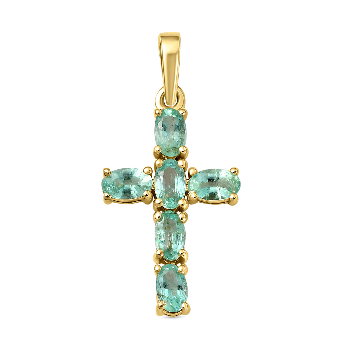 AA Äthiopischer Smaragd Kreuz-Anhänger, 925 Silber Gelbgold Vermeil ca. 1.27 ct